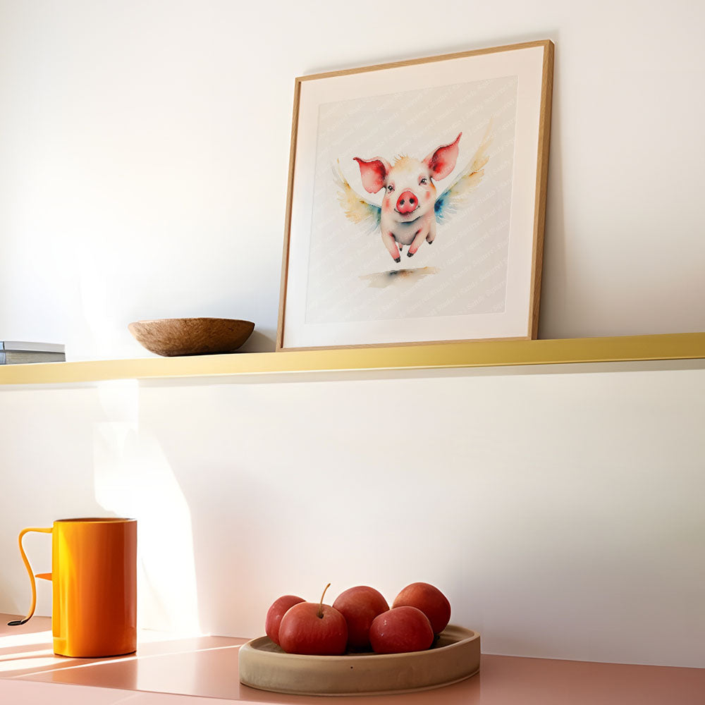"Milo" Original Watercolor Style Flying Pig Wall Art