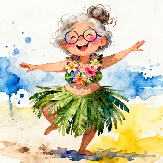 Moments Whimsical Watercolor-Style Hula Art
