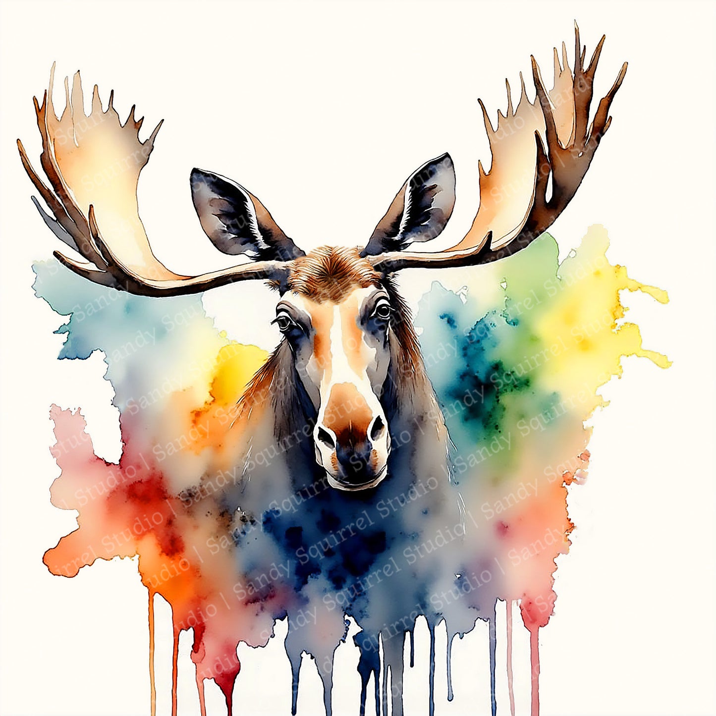 Morrie Watercolor Style Moose Art