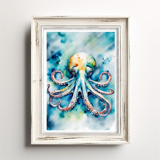 ’Ocean Majesty’ Original Octopus Coastal Beach Art Home Decor Wall Art Print 5x7 Art Print Art Print