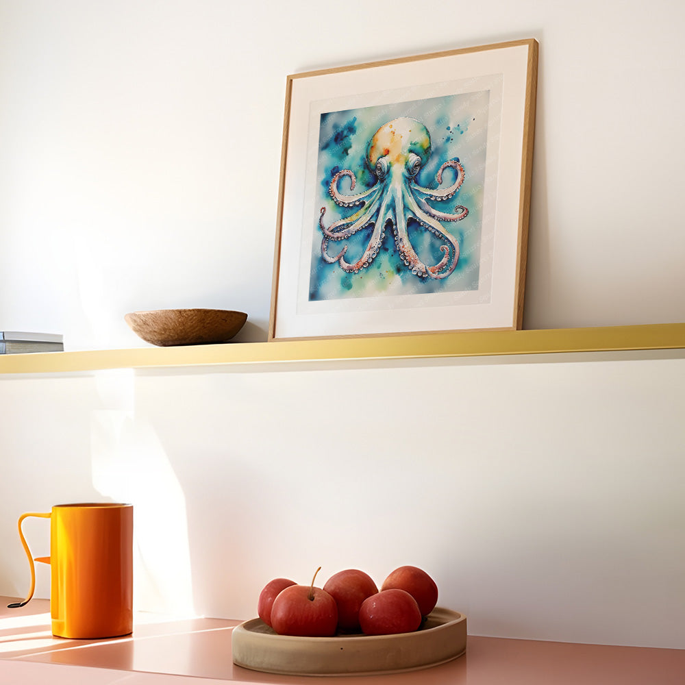 ’Ocean Majesty’ Original Octopus Coastal Beach Art Home Decor Wall Art Print 10 x 10 Art Print Art Print