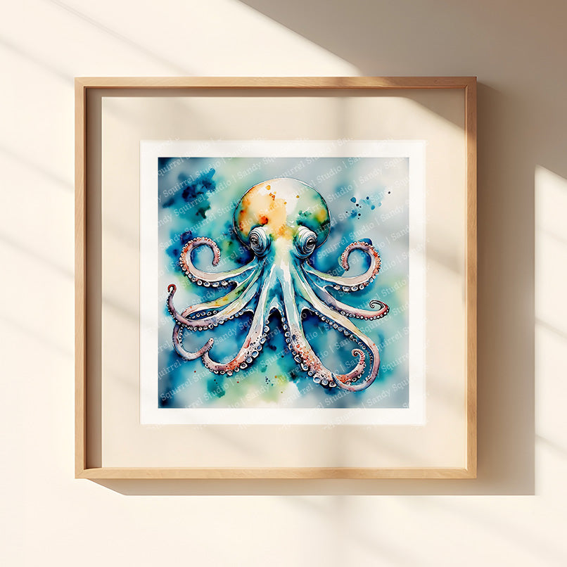 ’Ocean Majesty’ Original Octopus Coastal Beach Art Home Decor Wall Art Print 12 x 12 Art Print Art Print