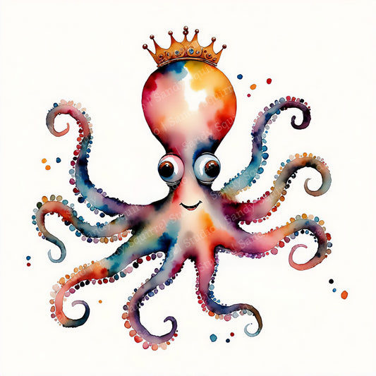 Octojoy Whimsical Watercolor Style Octopus Art
