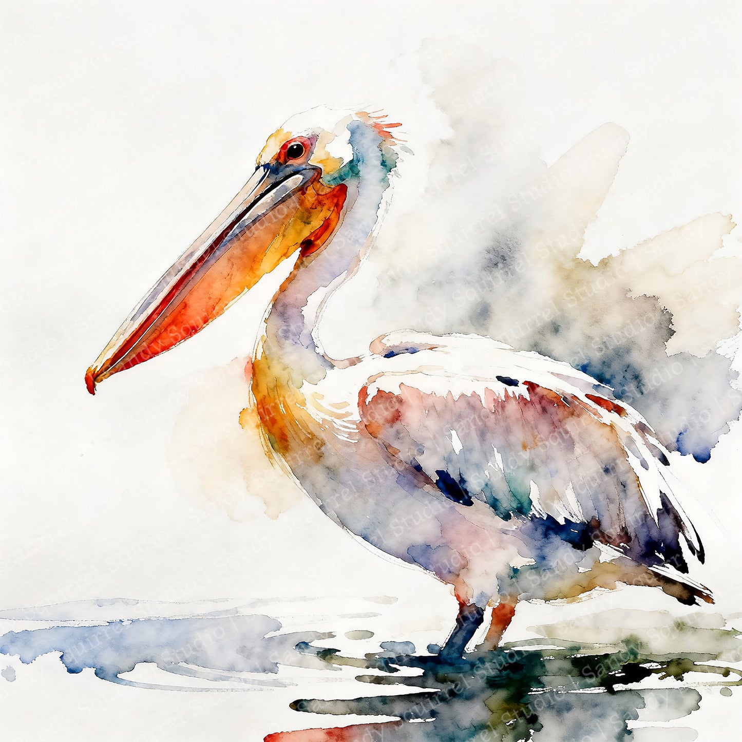 Petey Watercolor-Style Coatal Pelican Art