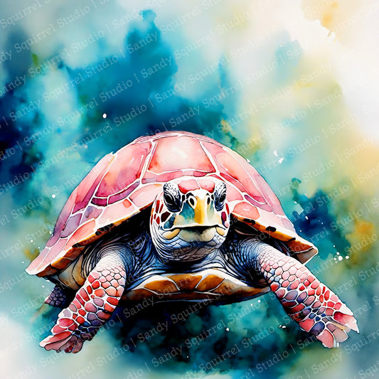 Pinkie Original Whimsical Turtle Wall Art Print Home Decor