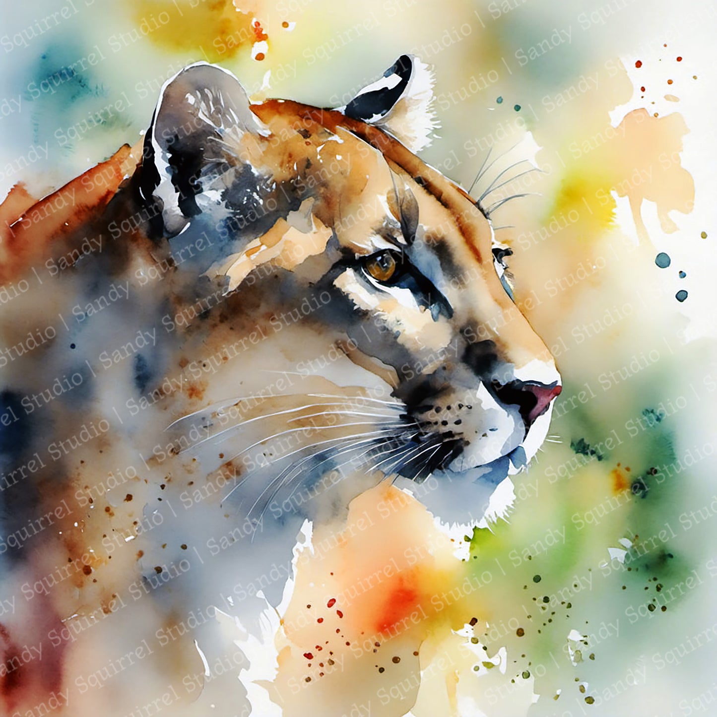 "Rocky" Original Florida Panther Art Print 8x8 Home Decor Watercolor Style Wall Art with Muted Colors