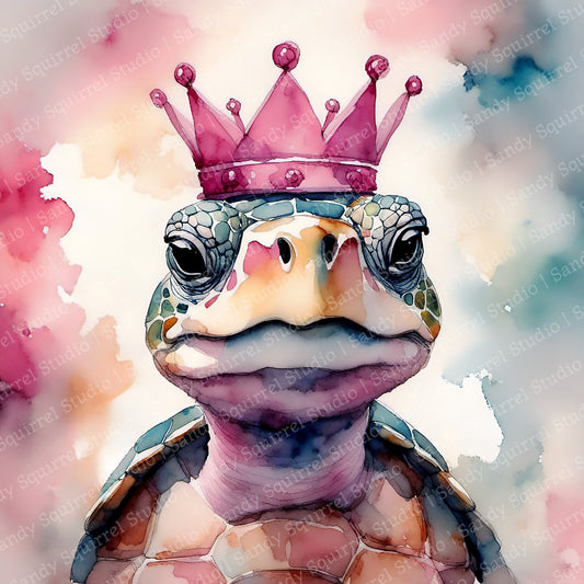 "Rose Royal" Original Whimsical Crowned Turtle Wall Art Print Home Decor