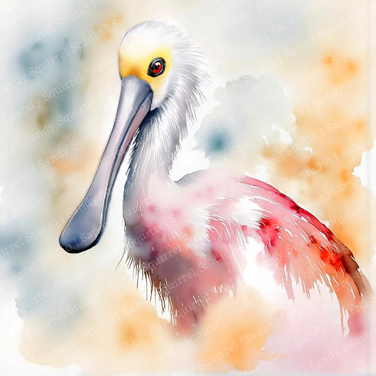 "Rosie" Watercolor Style Roseate Spoonbill Art