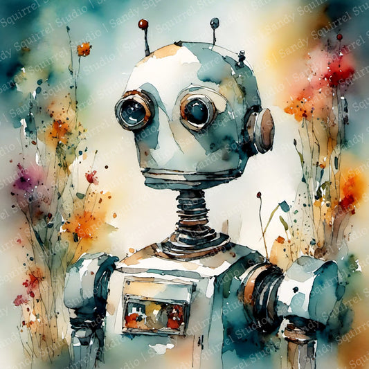 "Rudy" Original Whimsical Robot Art Home Decor Wall Art Print