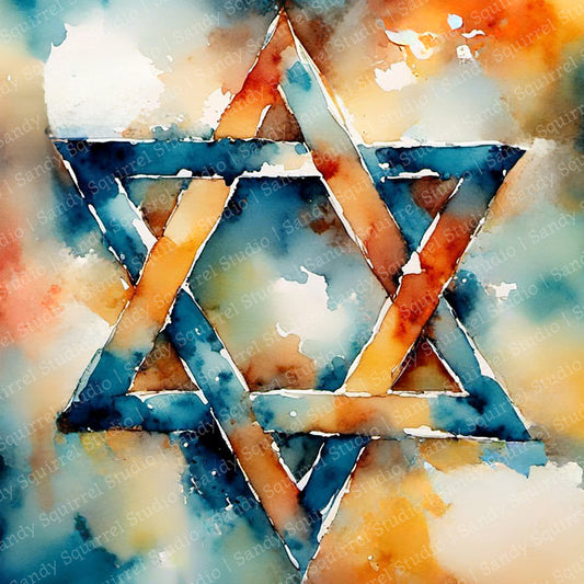 Sacred Star Watercolor-Style Star of David Art