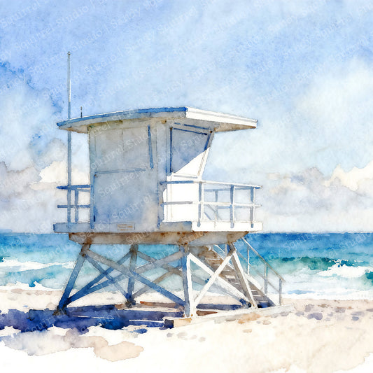 Sentinel Watercolor-Style Coastal Beach Art
