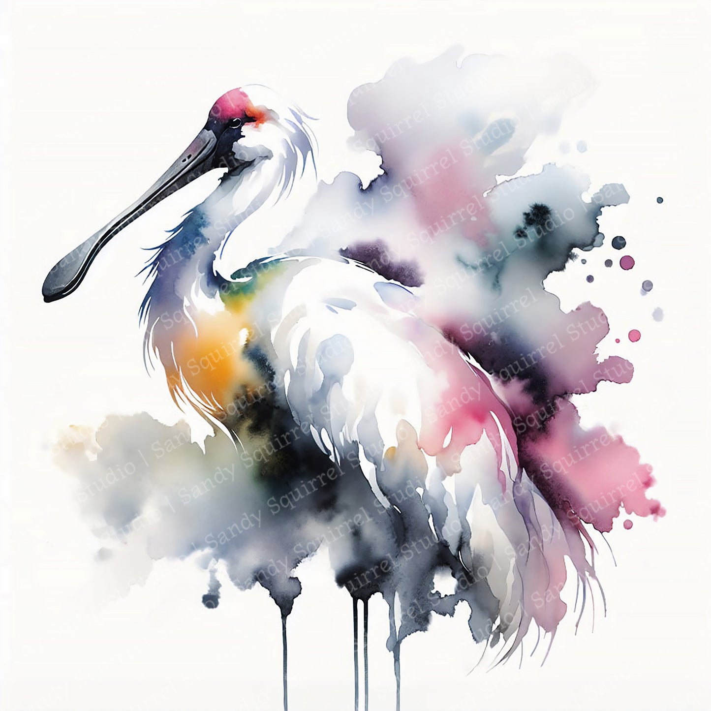 "Silver" Original Spoonbill Crane Coastal Beach Art Home Decor Wall Art Print