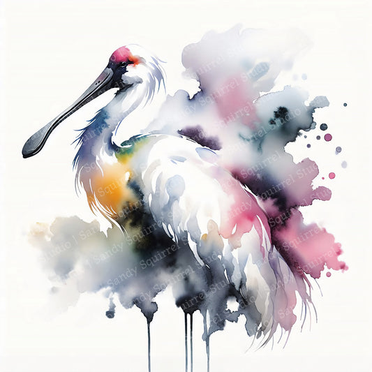 Silver Original Spoonbill Crane Coastal Beach Art Home Decor Wall Art Print