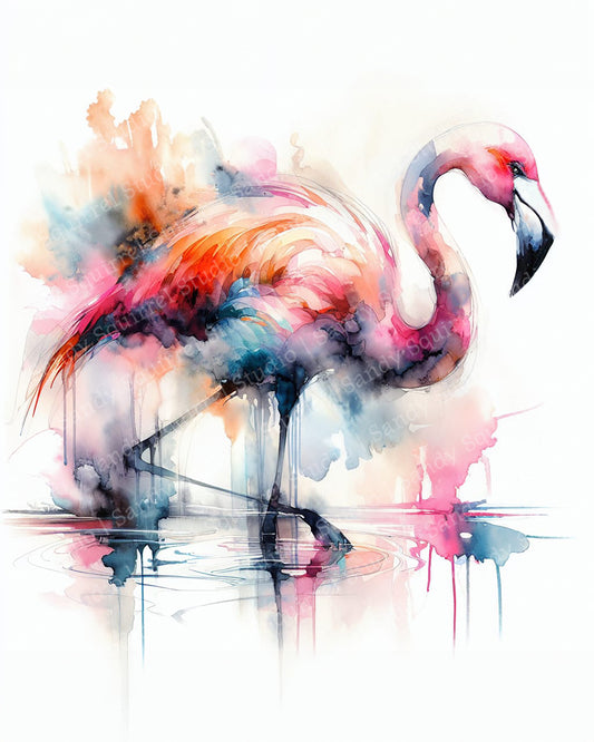 Smoke Original Flamingo Coastal Beach Art Watercolor Style Home Decor Wall Art Print