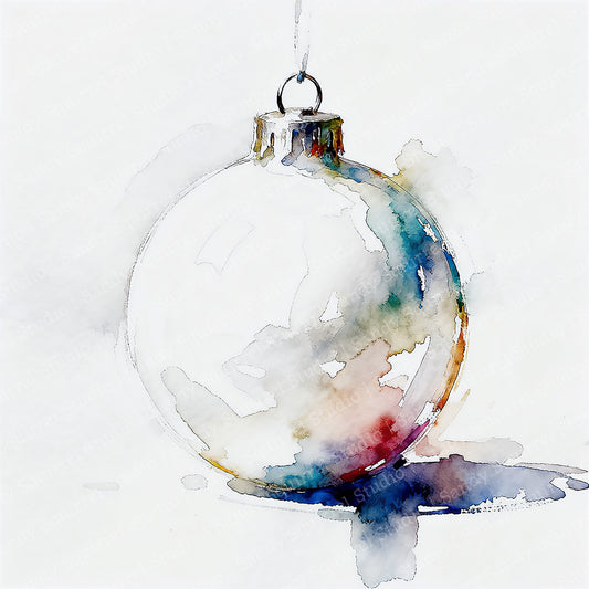 Snowy White Watercolor-Style Christmas Ornament Art
