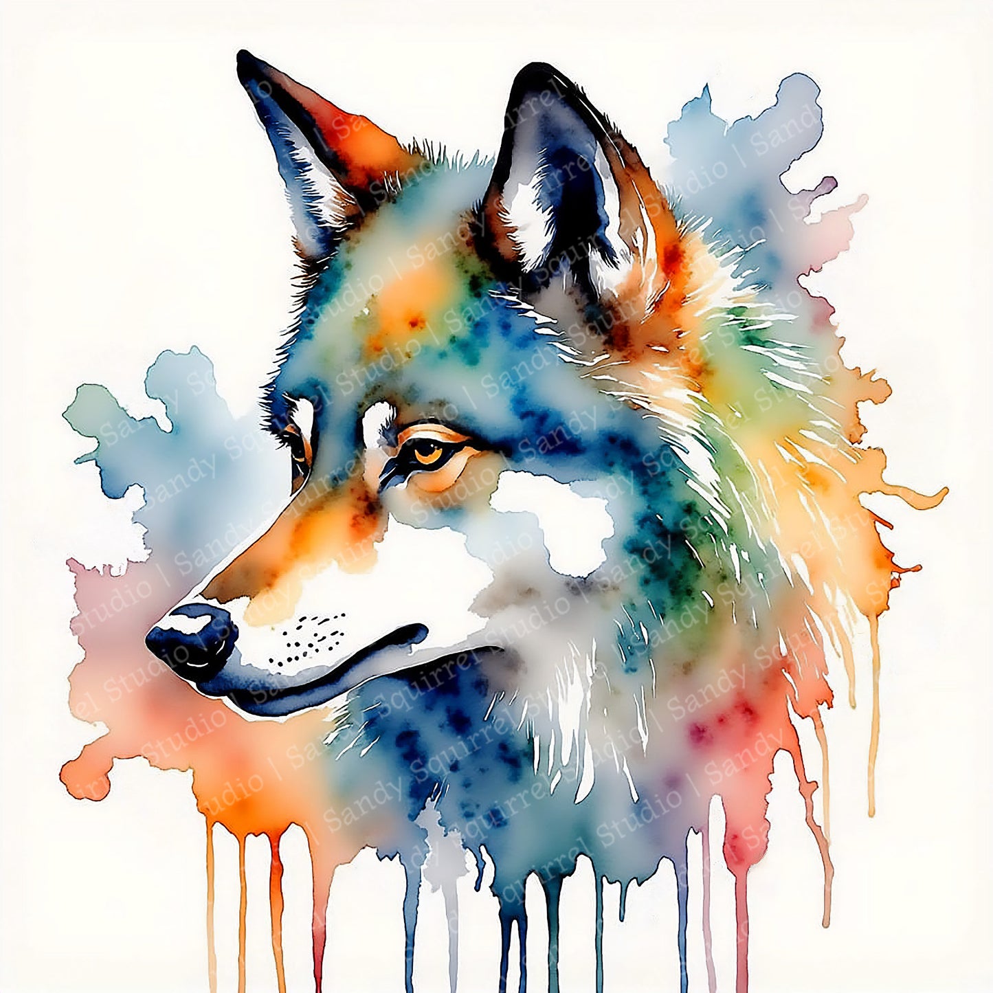 Spirit Watercolor Style Wolf Art