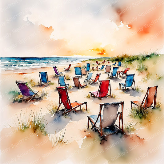 Sun Worship Watercolor Style Coastal Beach Art