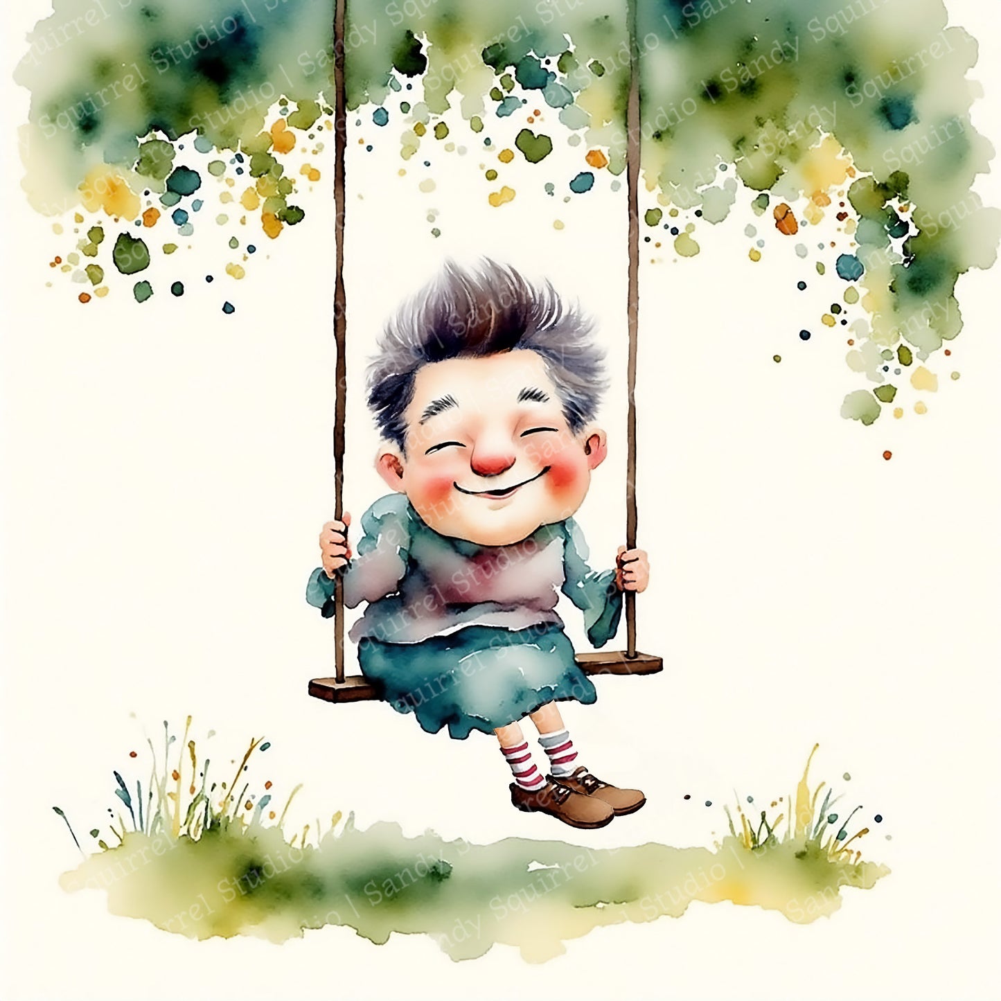 Swing Whimsical Watercolor Style Inspirational Art