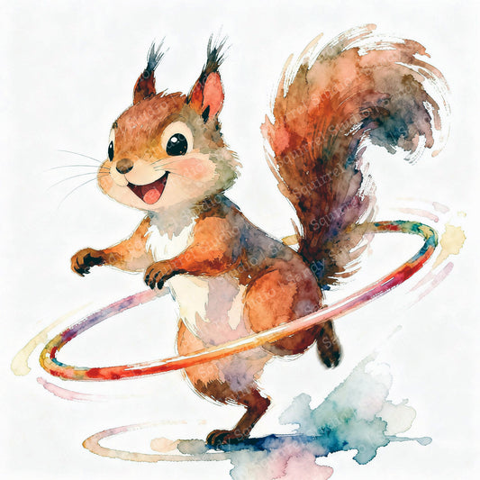 Swivel Watercolor-Style Hula Squirrel Art