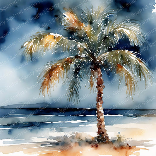 Twinkle Twinkle Watercolor Style Coastal Palm Christmas Art