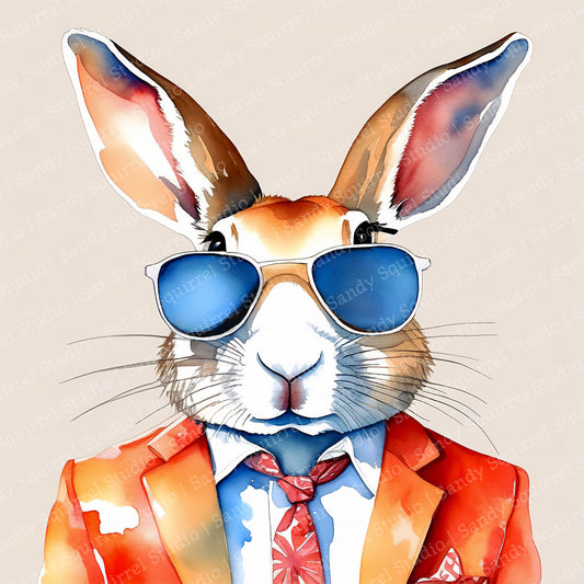 "Vibrant" Original Whimsical Sharp Dressed Rabbit Art