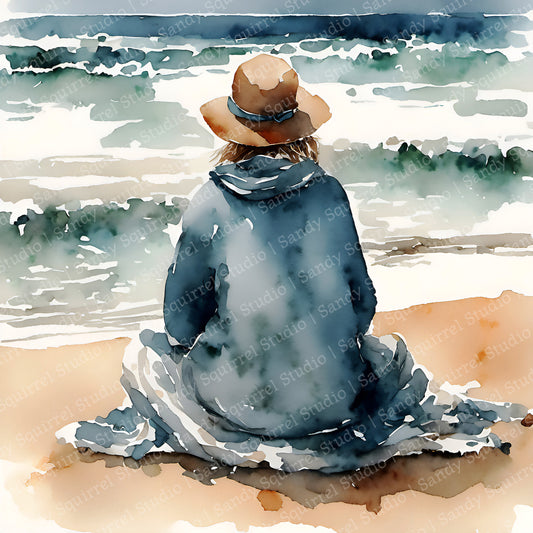 Waiting Watercolor-Style Coastal Art Print