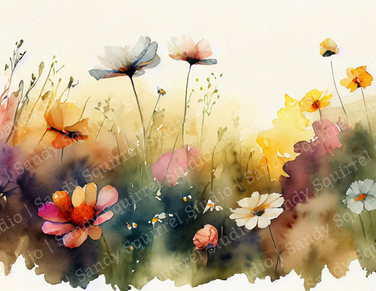 "Wildflower Meadow" Original Watercolor-Style Floral Art