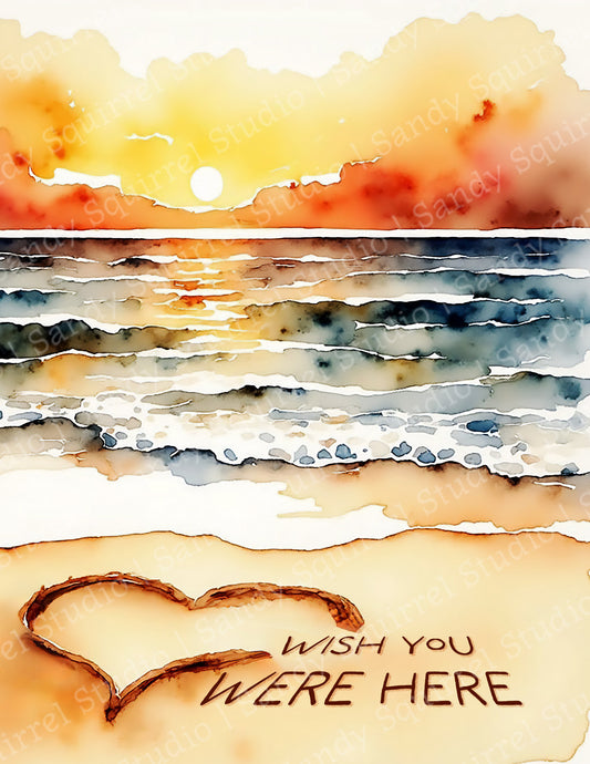 Wishes Watercolor Style Coastal Beach Card