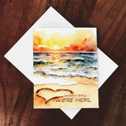 Wishes Watercolor Style Coastal Beach Card