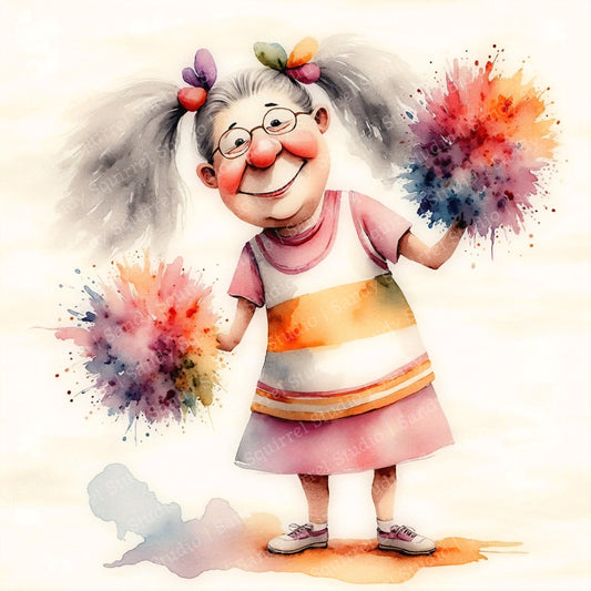 Yippee Ki-Yay Watercolor Style Cartoon Celebration Art