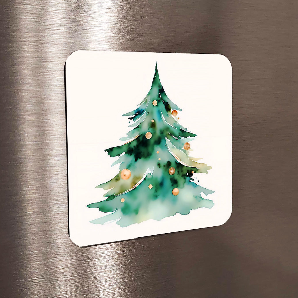 Xmas Gold Watercolor Style Christmas Tree Art