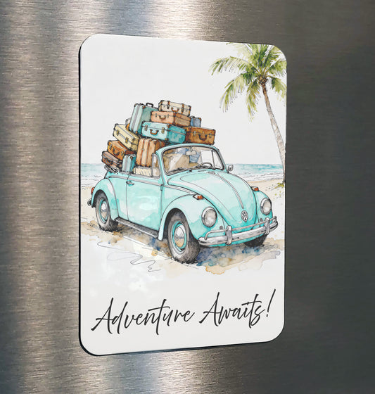 Adventure Awaits Watercolor Style Coastal Beach VW Art