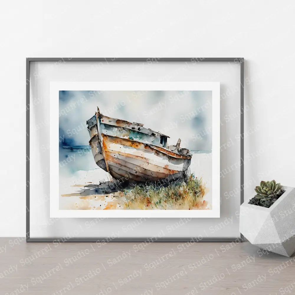 ’Aground’ Original Coastal Wall Art Print Home Decor 10 X 8