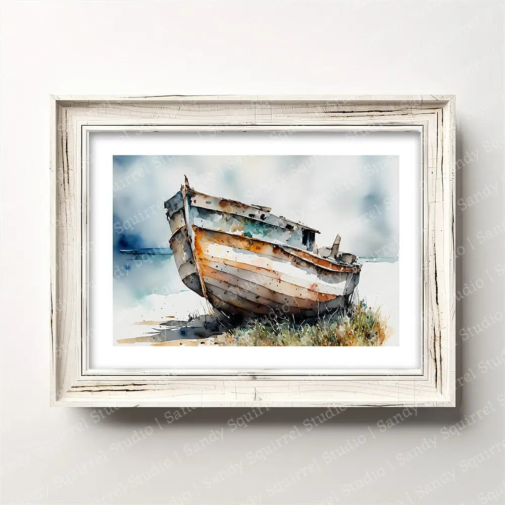 ’Aground’ Original Coastal Wall Art Print Home Decor 7 X 5