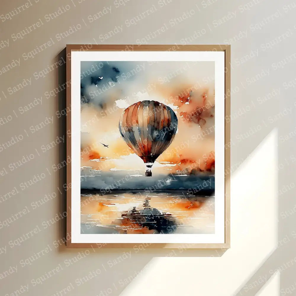 ’Aloft’ Original Coastal Hot Air Balloon Home Decor Wall Art Print