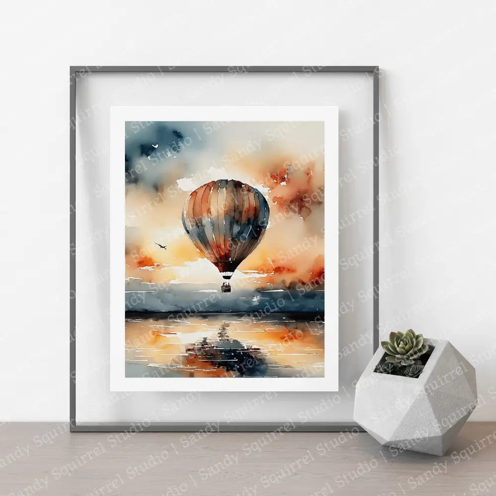 "Aloft" Original Coastal Hot Air Balloon Home Decor Wall Art Print