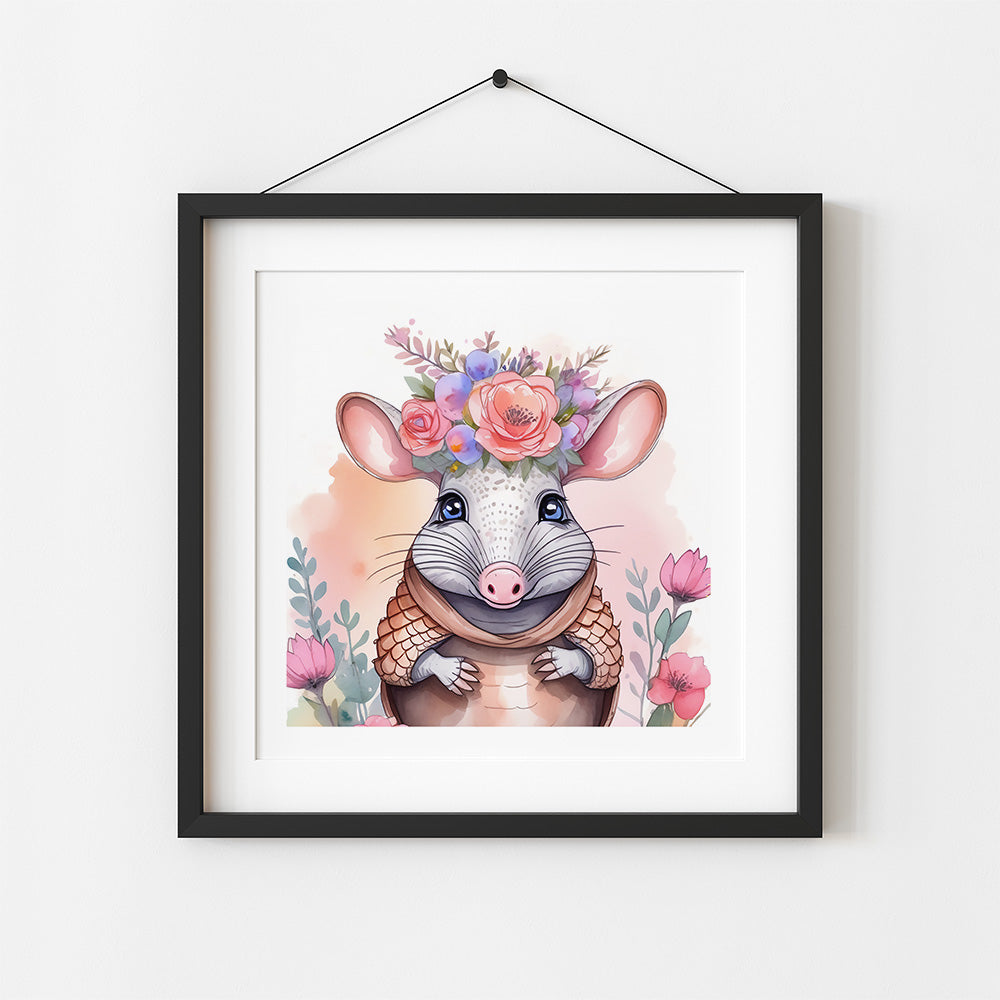 ’Amy’ Original Armadillo Art Print Home Nursery Decor Watercolor Style Wall 8X8