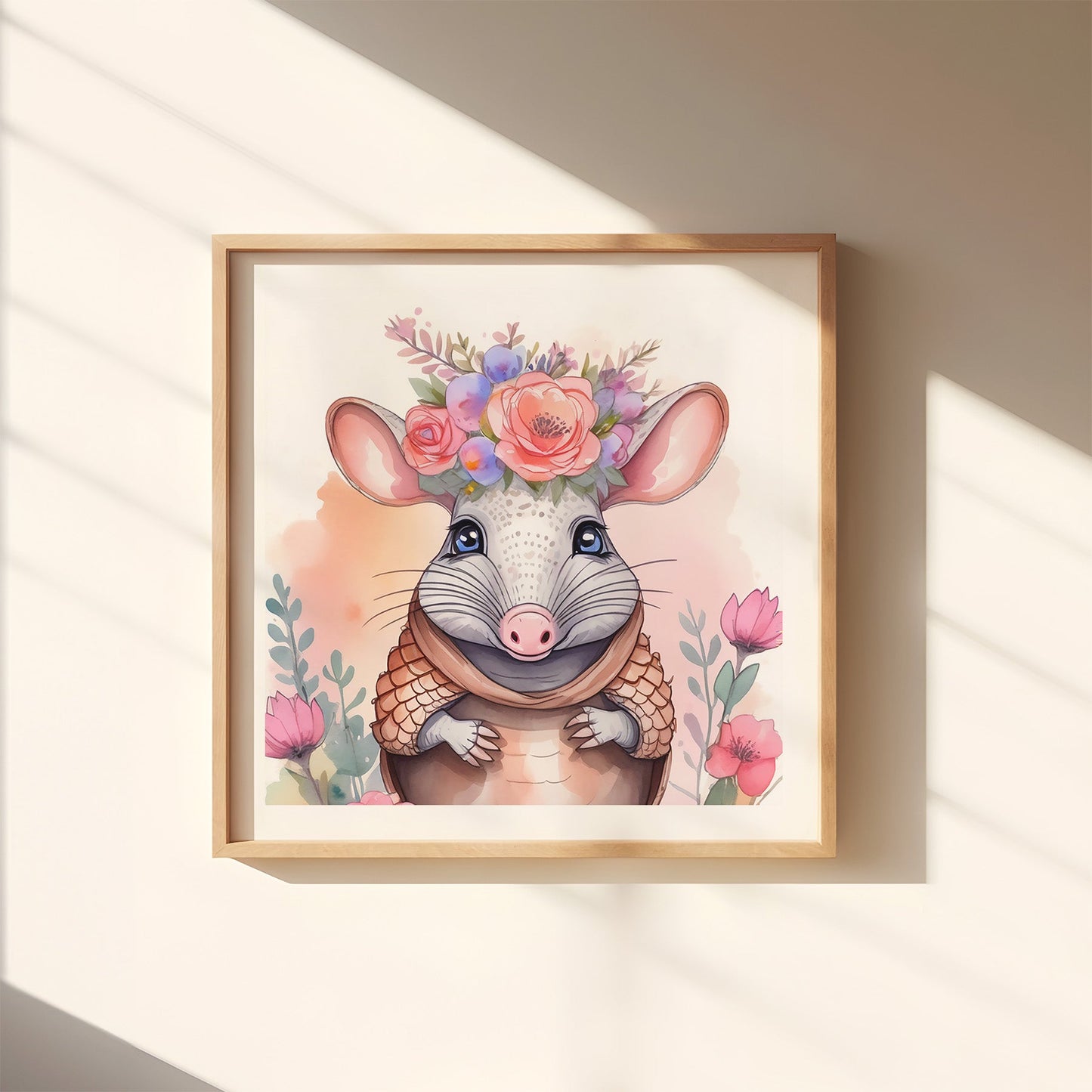 ’Amy’ Original Armadillo Art Print Home Nursery Decor Watercolor Style Wall 12X12