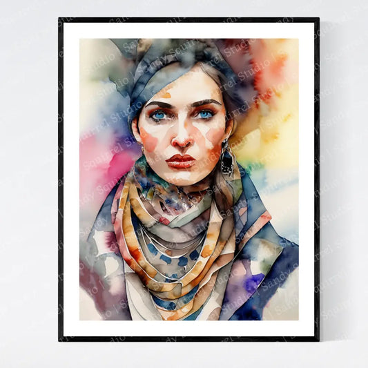 ’Assured’ Portrait Of Woman Original Art Print Watercolor Style Home Decor 8X10 Wall