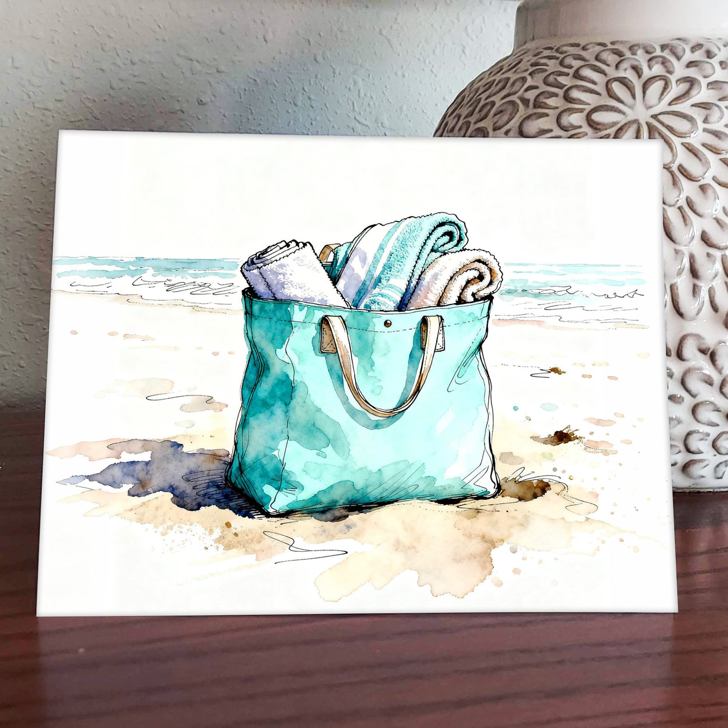 Beach Day Watercolor Style Coastal Beach Art