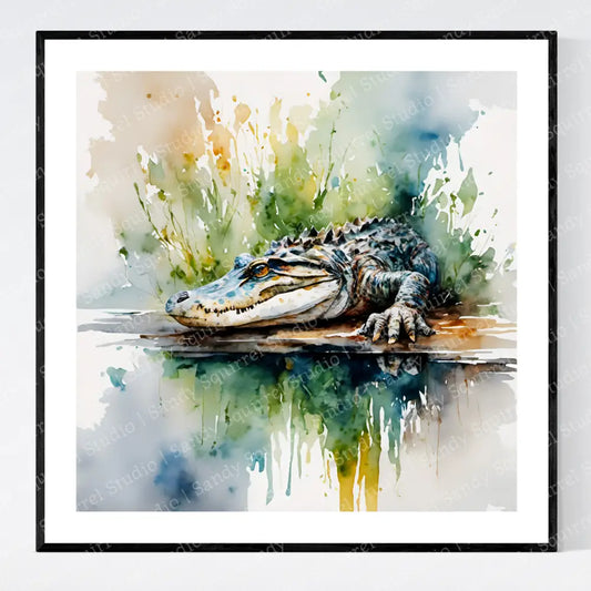 ’Beast’ St Johns River Original Alligator Art Print 8X8 Home Decor Watercolor Style Wall With