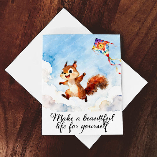 Beautiful Whimsical Watercolor-Style Squirrel Kite Art