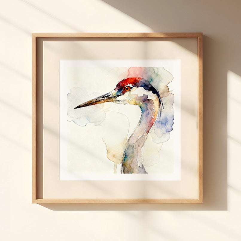 Bill Watercolor-Style Coastal Bird Crane Art