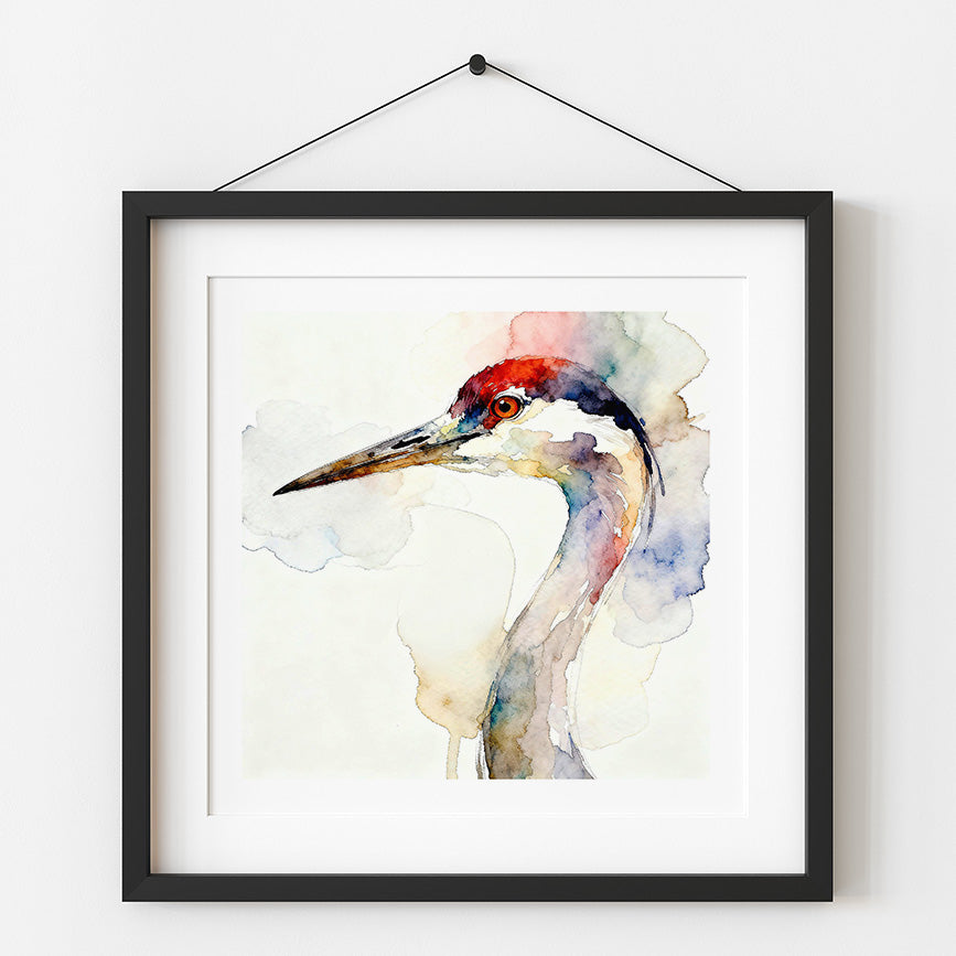 Bill Watercolor-Style Coastal Bird Crane Art
