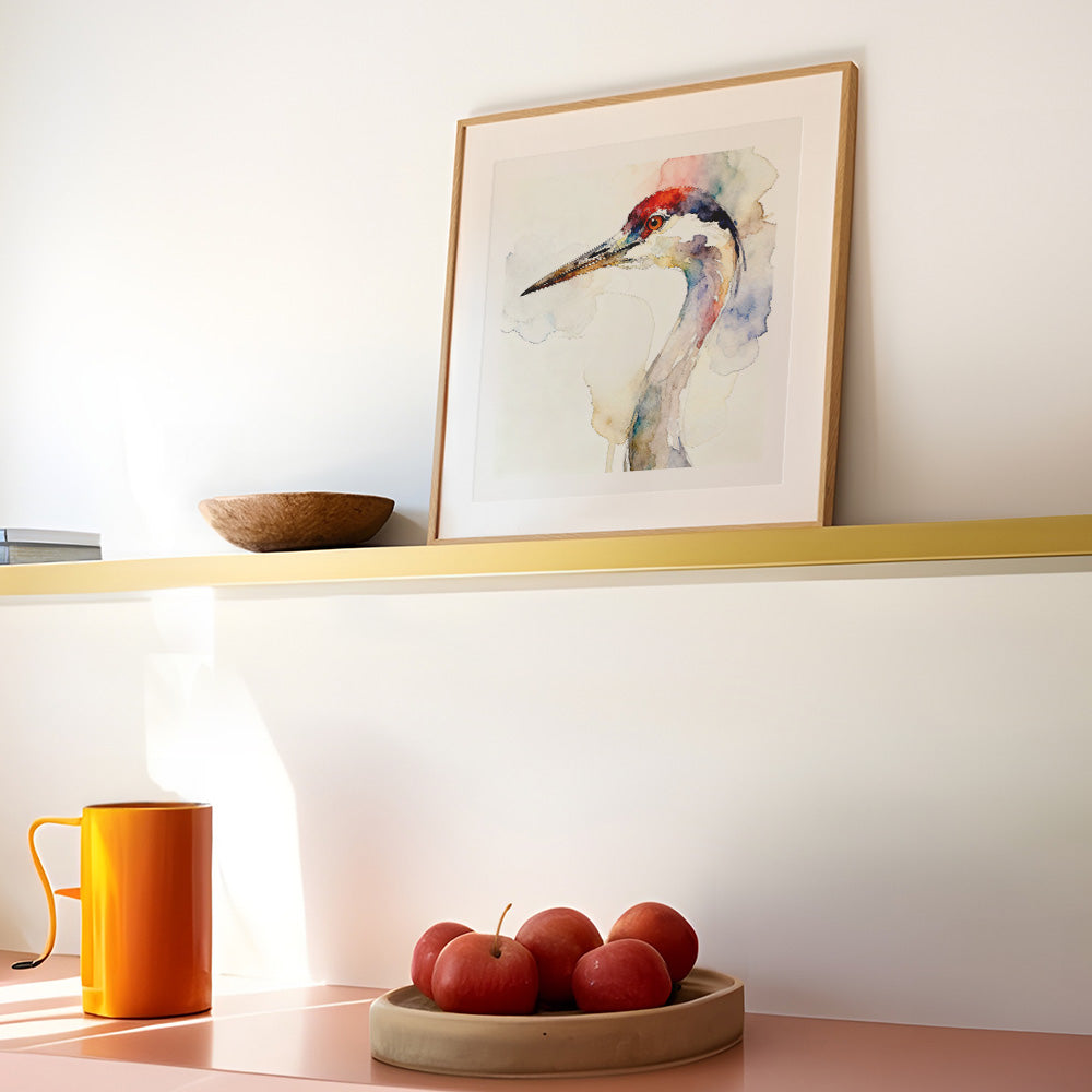 Bill Watercolor-Style Coastal Bird Crane Art