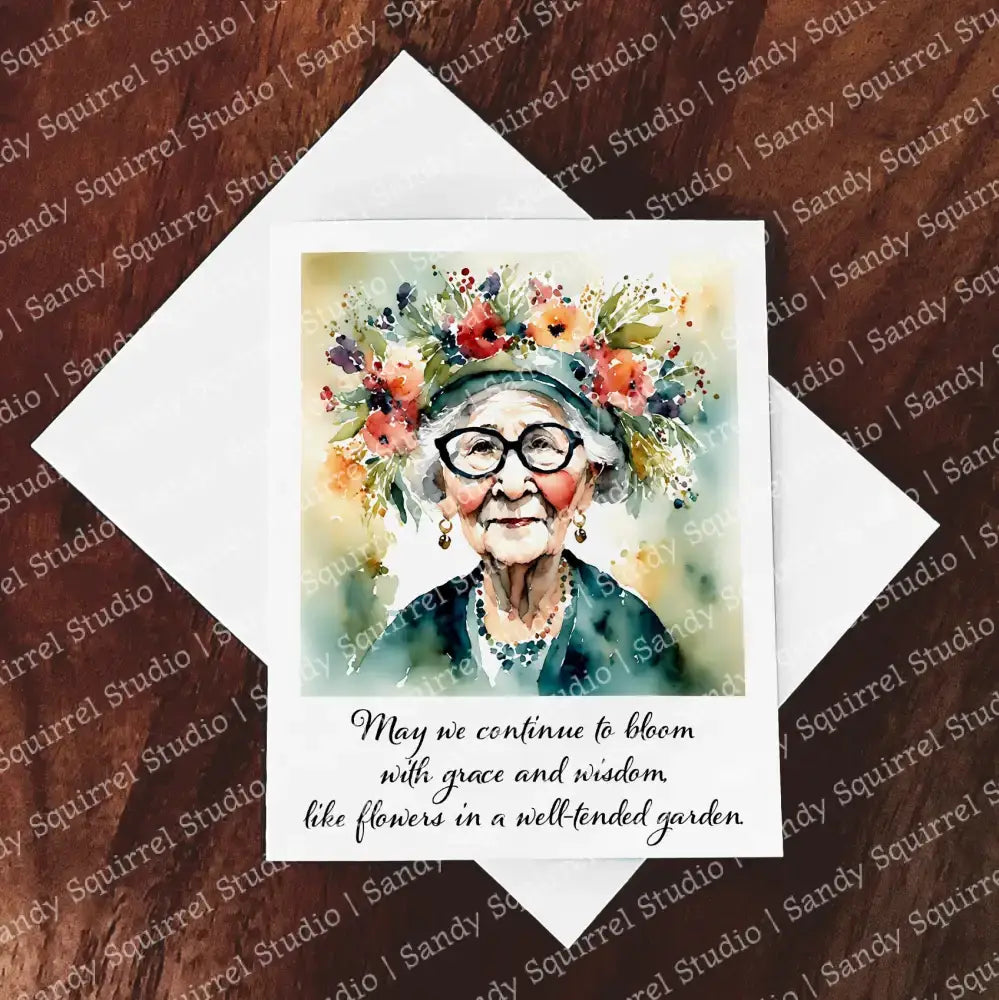 ’Bloom’ Original Whimsical Grandmother Art Home Decor Wall Print Set Of Four Notecards With Quote