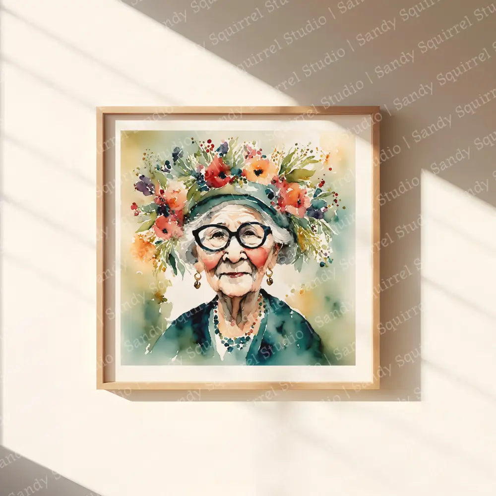 ’Bloom’ Original Whimsical Grandmother Art Home Decor Wall Print 12X12