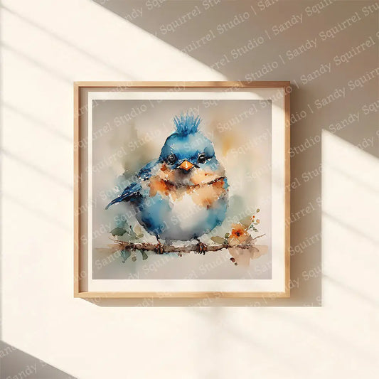 ’Blue ’Hawk’ Original Bluebird Of Happiness Wall Art Print Home Decor 12 X