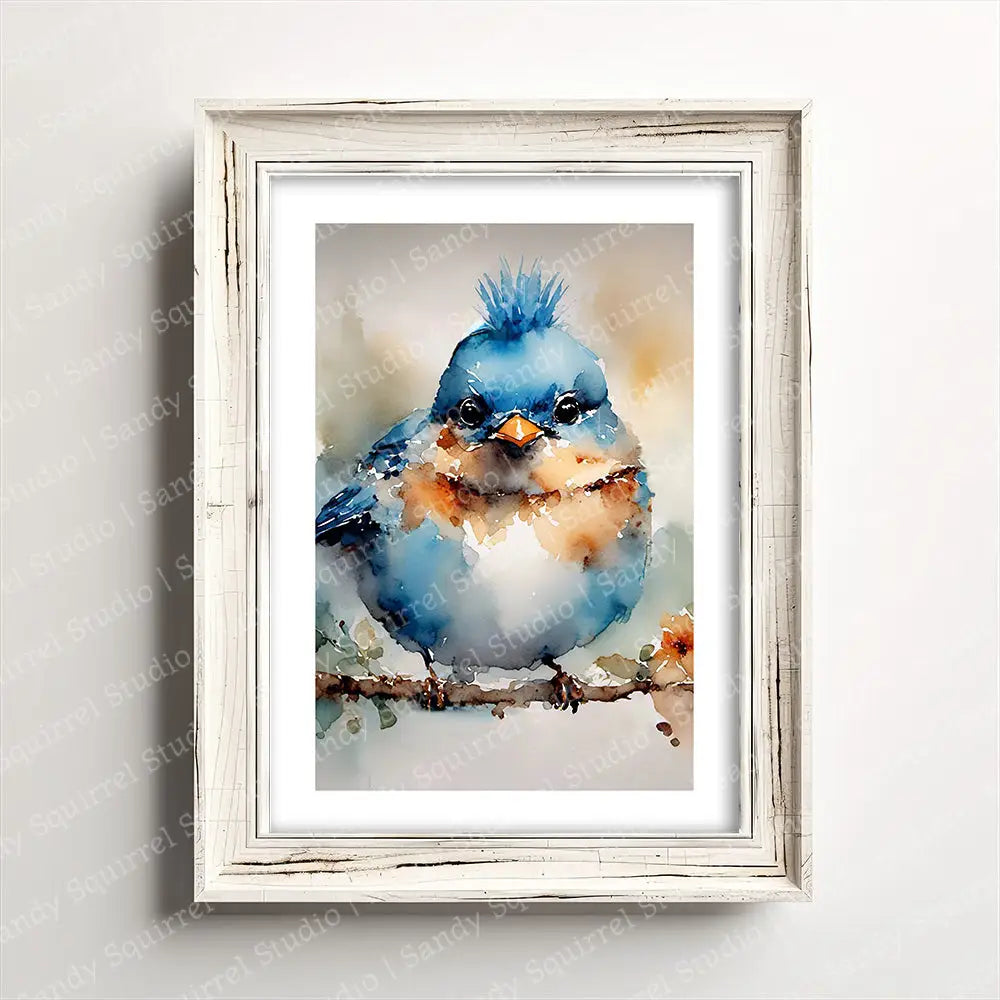 ’Blue ’Hawk’ Original Bluebird Of Happiness Wall Art Print Home Decor 5 X 7