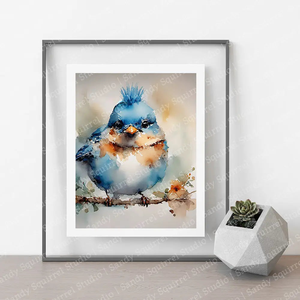 ’Blue ’Hawk’ Original Bluebird Of Happiness Wall Art Print Home Decor 8 X 10